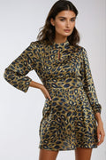 Khaki Animal High Neck Keyhole Mini Dress