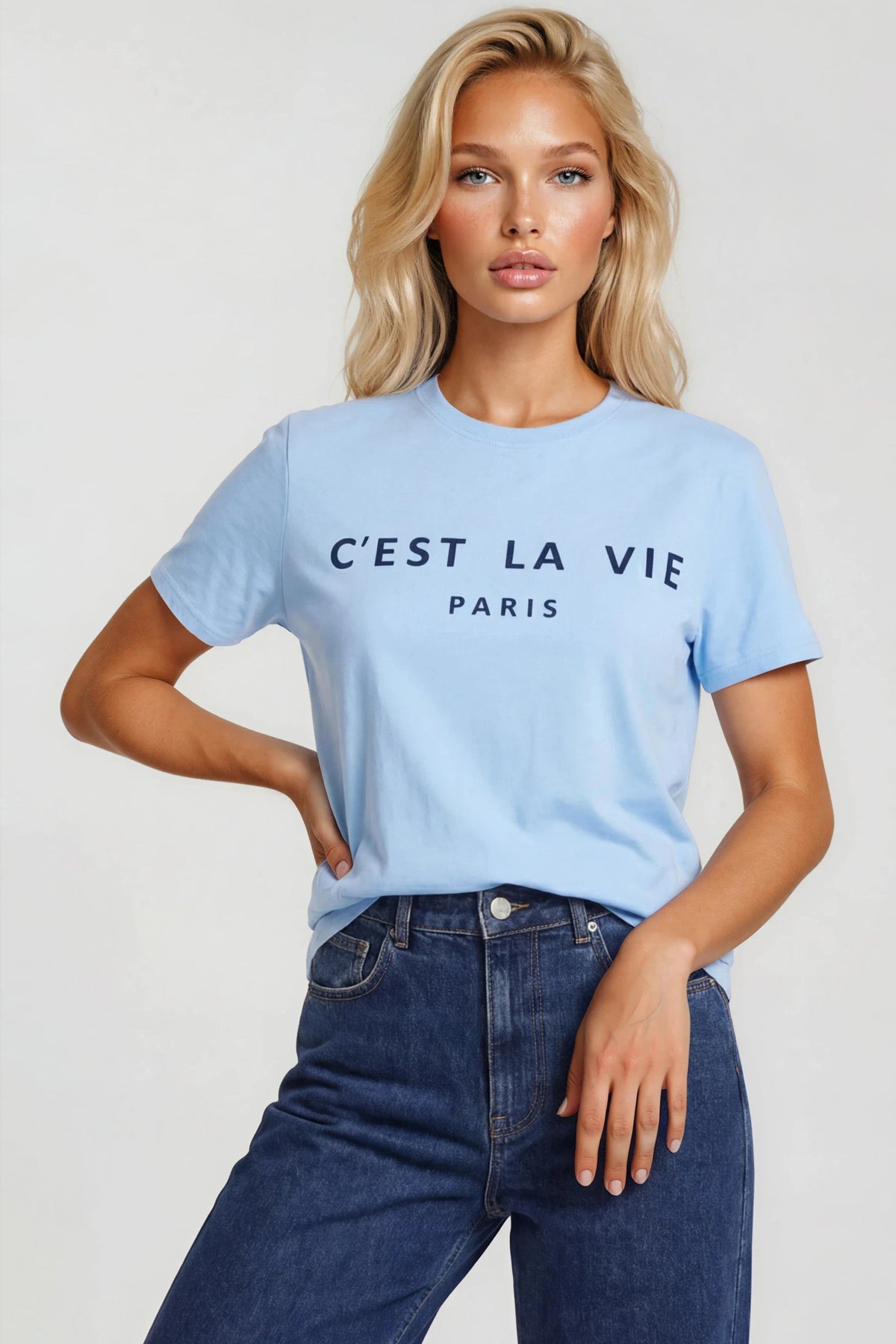 Light Blue C'est La Vie Short Sleeve Regular Fit T Shirt