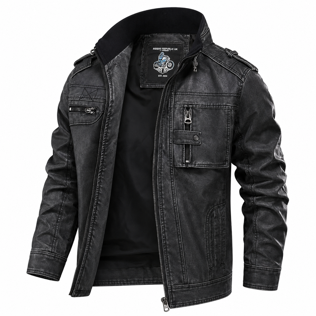 Men’s Distressed Grey Cafe Racer Leather Jacket