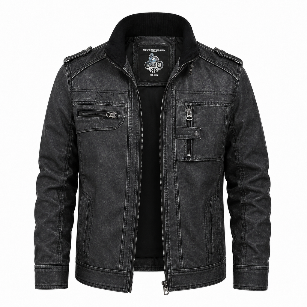 Men’s Distressed Grey Cafe Racer Leather Jacket