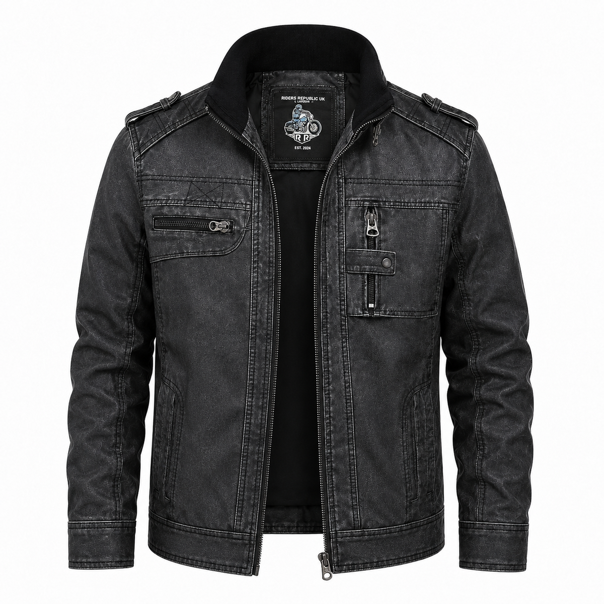 Men’s Distressed Grey Cafe Racer Leather Jacket