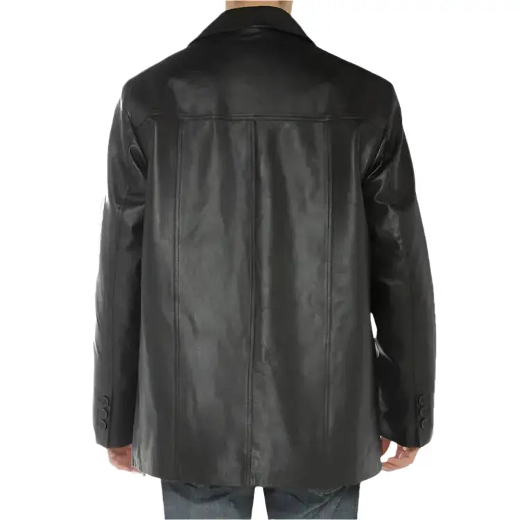 Mens Black Lambskin Leather Overcoat Blazer Jacket