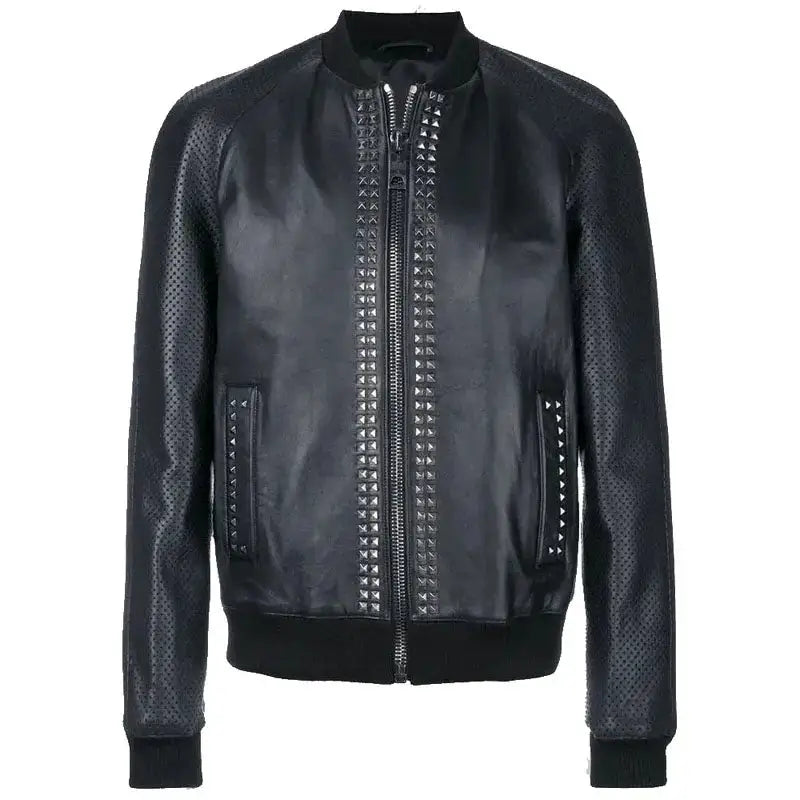 Men’s Studded Leather Bomber Jacket