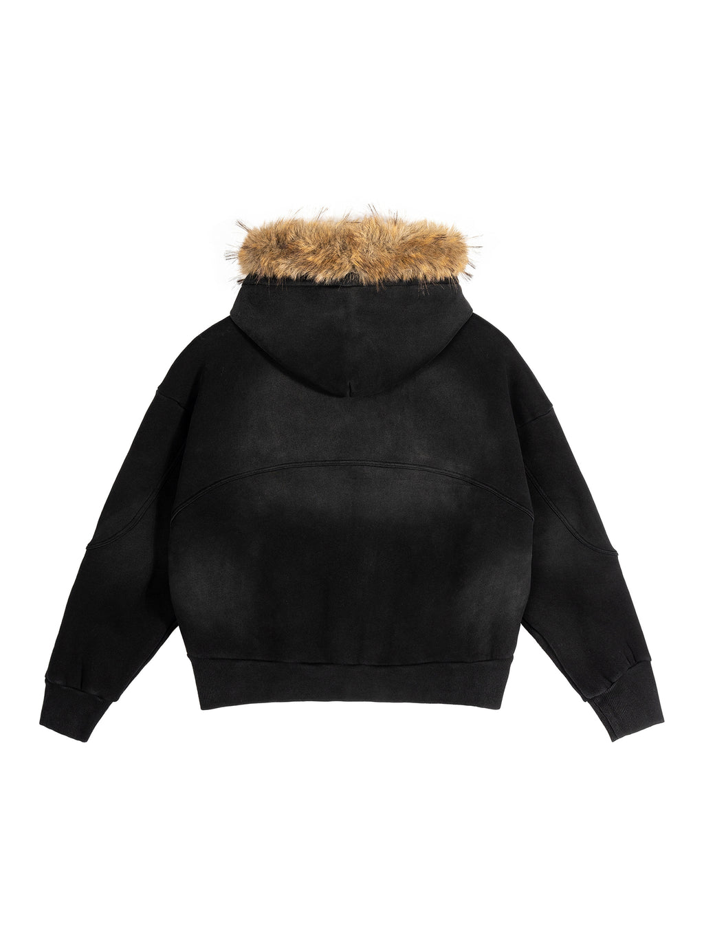 Montenégra Sun Fade Boxy Detachable Fur Hoodie - Premium Black.