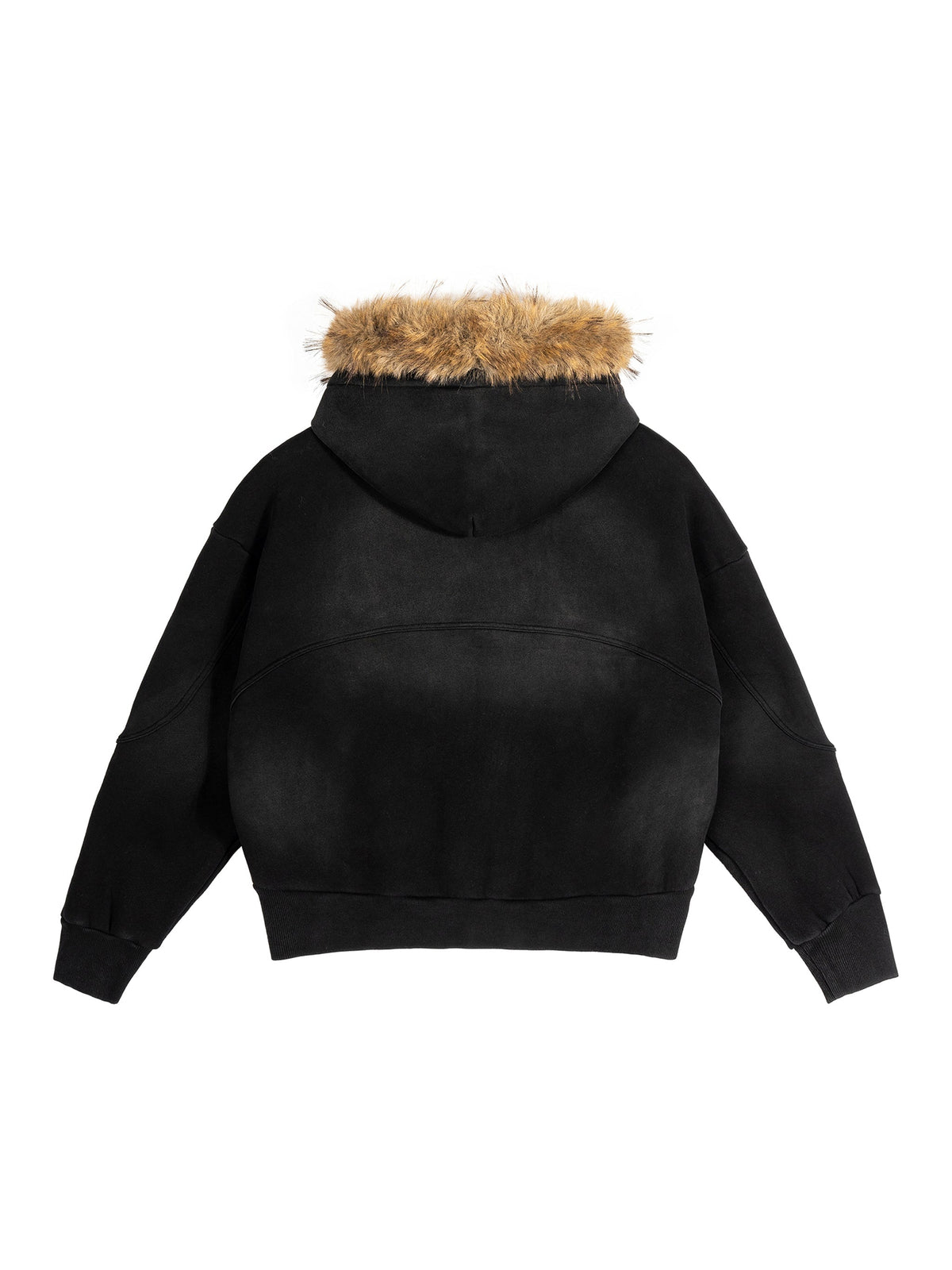 Montenégra Sun Fade Boxy Detachable Fur Hoodie - Premium Black.