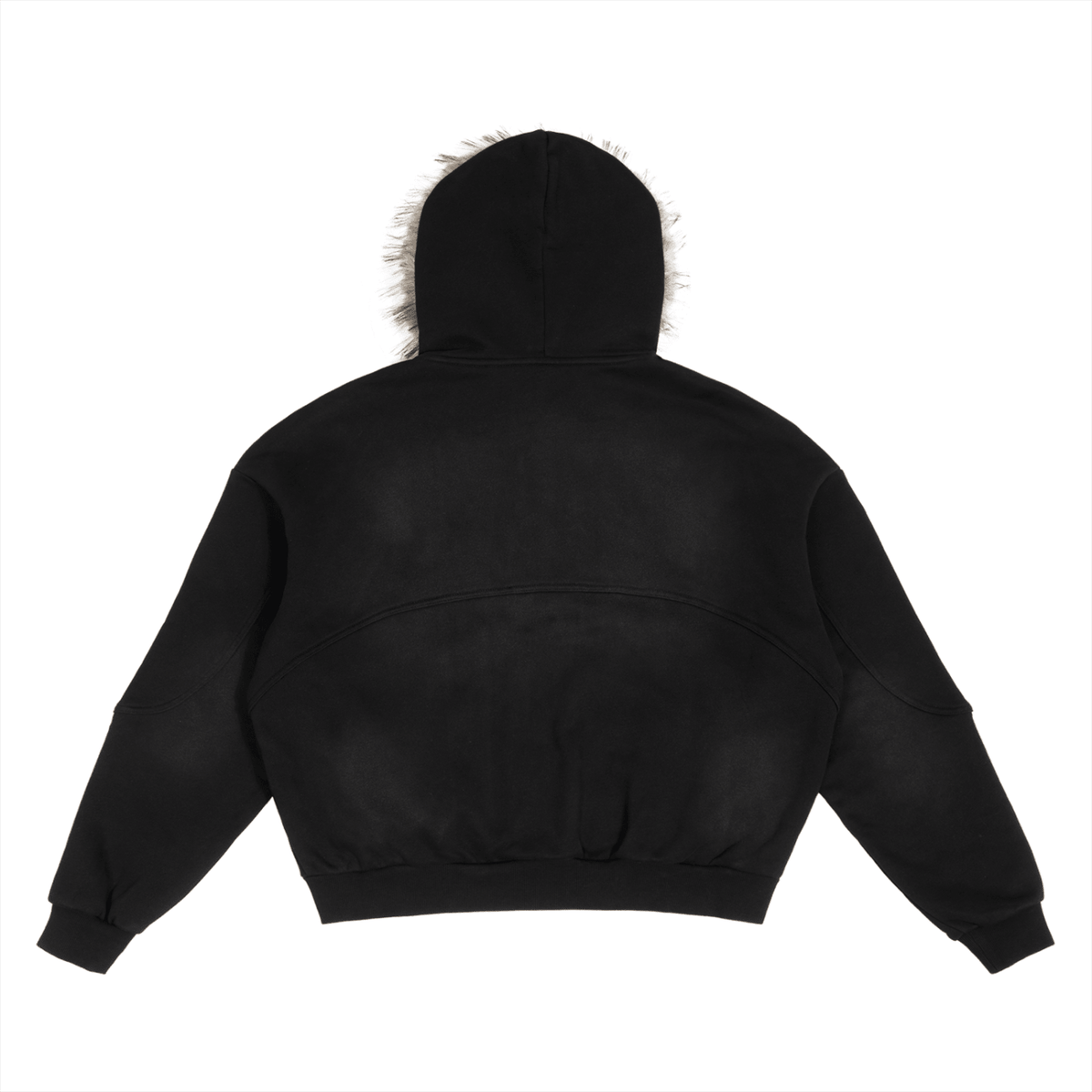 Montenégra Sun Fade Boxy Detachable Fur Hoodie - Premium Black.